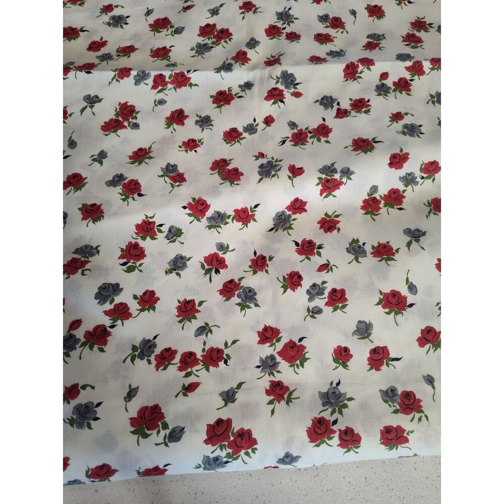 Vintage Cotton Fabric 1950s PRETTY Red and Grey Roses 35" W, 1/2 Yard Quilting